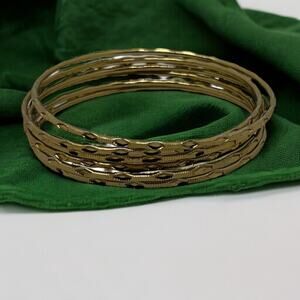 Classic Gold Bangle Bracelet Set – 8" Circumference, Etched & Smooth Designs